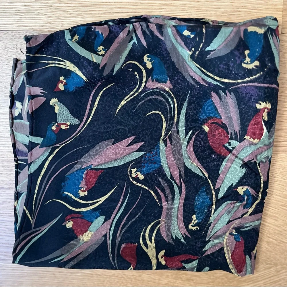 Vintage Georgina Von Etzdorf Silk Colorful Parrot Print Pocket Square Scarf